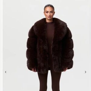 Naked Wardrobe Faux Mink Pelted Coat in Dark Chocolate Medium